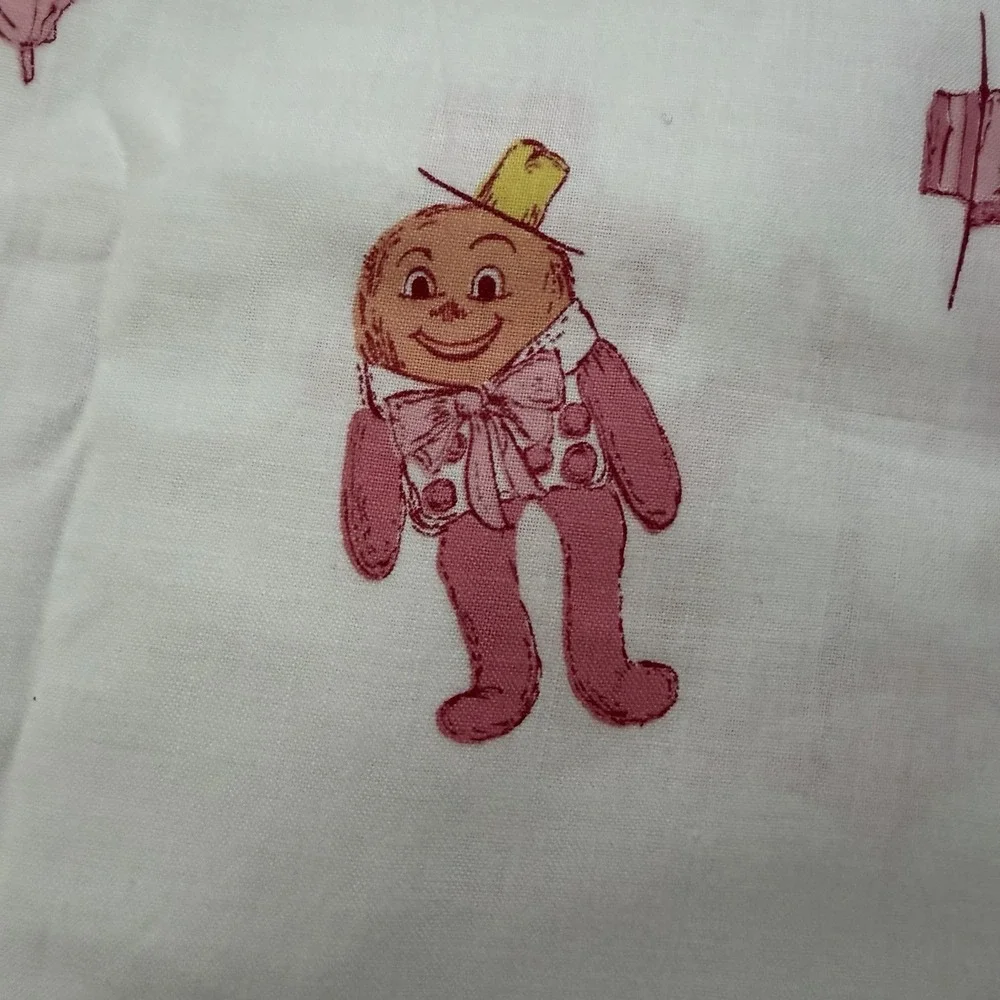 VTG Fabric Raggedy Ann‎ Andy Humpty Dumpty Scary Bunny Mother Goose Pink  65x36